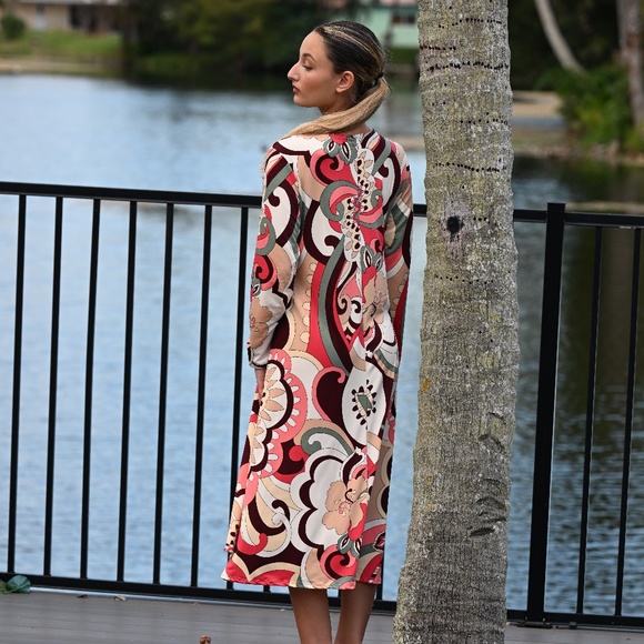 DEVORAH'S SECRET Modest Midi Dress Modern Floral Brown&Coral / Regular& Plus - Picture 5 of 6